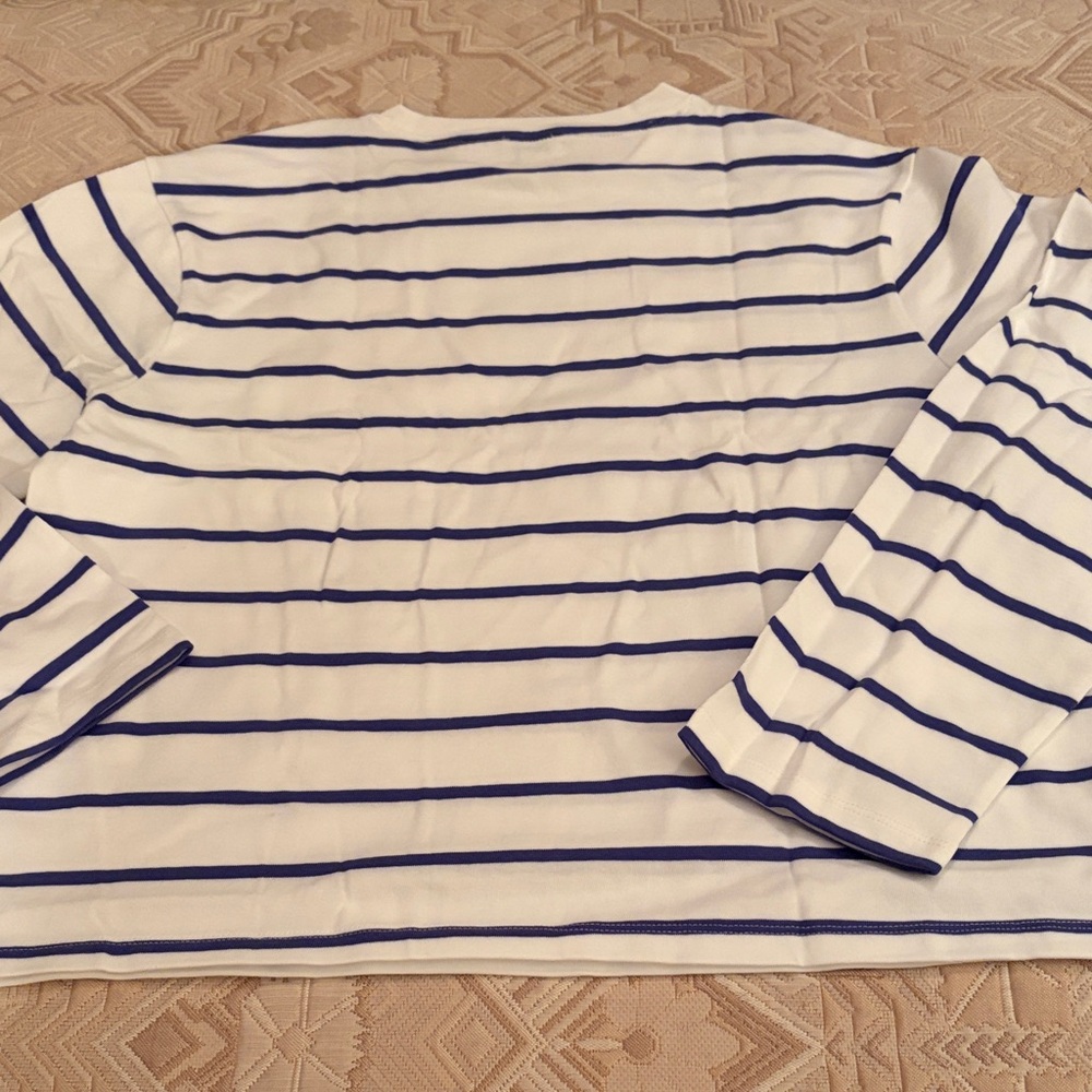 J. Crew Ivory Bistro Blue Striped Long-Sleeve Pocket Tee/NWT/L - Picture 8 of 10